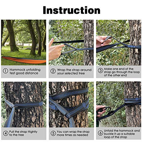Camping Hammock, Double & Single Portable Hammocks With 2 Tree Straps And Carabiners | Easy Assembly | Lightweight Parachute Nylon Hammocks For Backpacking, Travel, Beach, Hiking (Blue/Sky Blue) #TOP5