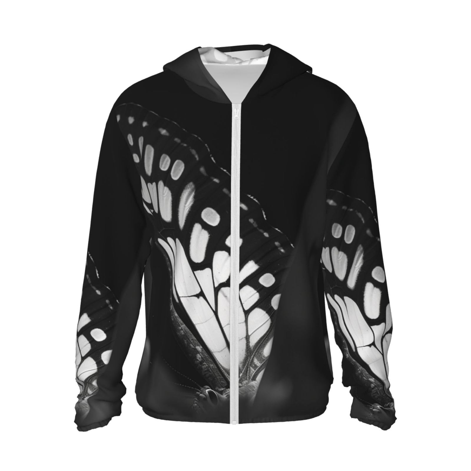 LZQPOEAS Sun Protection Hoodie Black and white wings Jacket Lightweight Long Sleeve Sun Shirts for Outdoor Hiking Small