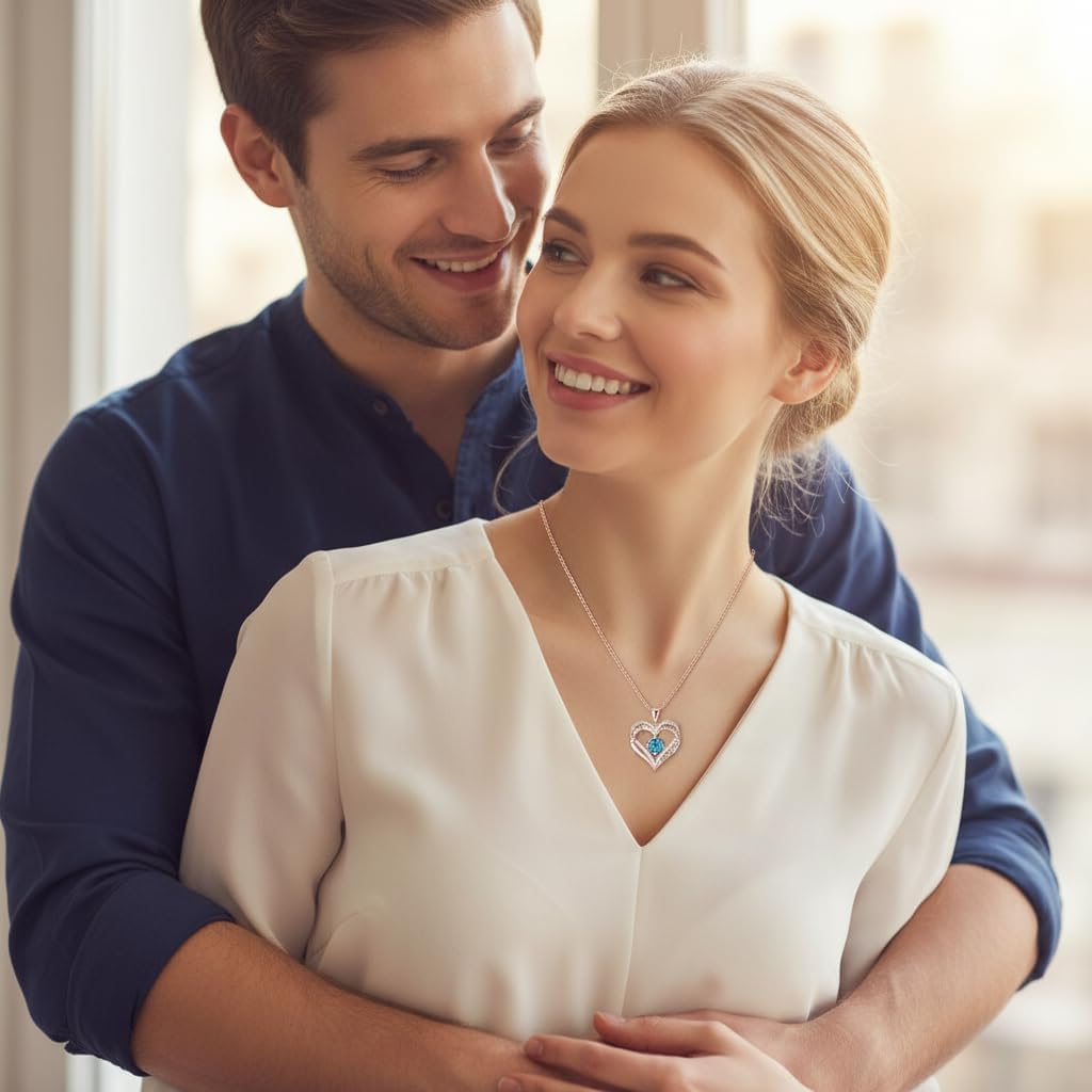 Birthstone Heart Necklace for Women Wife Girlfriend Mom Daughter Gifts S925 Silver Jewelry For Anniversary Rose Gold Gifts For Birthday Christmas Mothers Valentines Day - Image 2