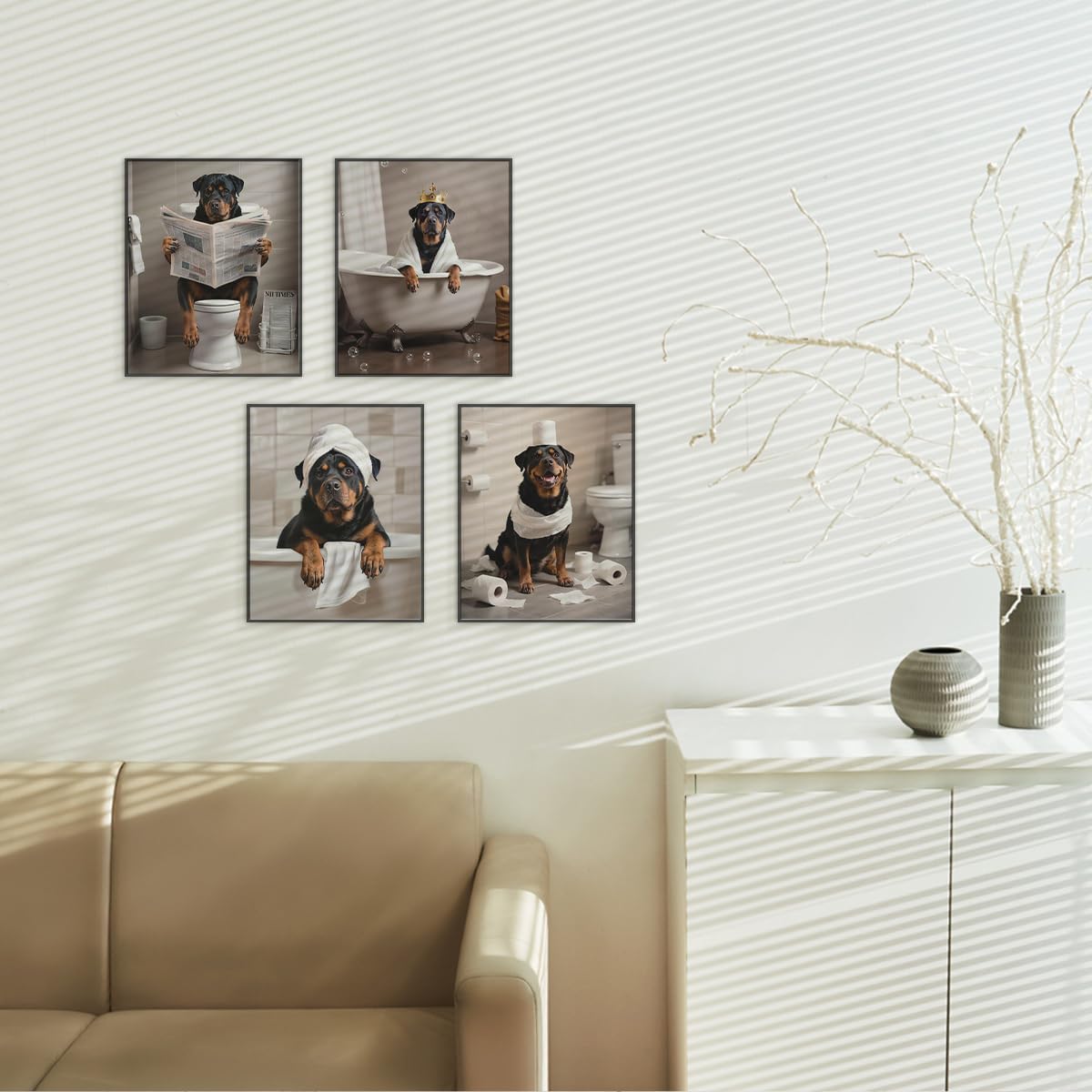 ETVISO Funny Rottweiler Bathroom Decor Set of 4, Cute Dog Reading Newspaper Print Wall Art Decorations, Humorous Toilet Decor for Washroom or Restroom (8x10 Unframed) - Image 5