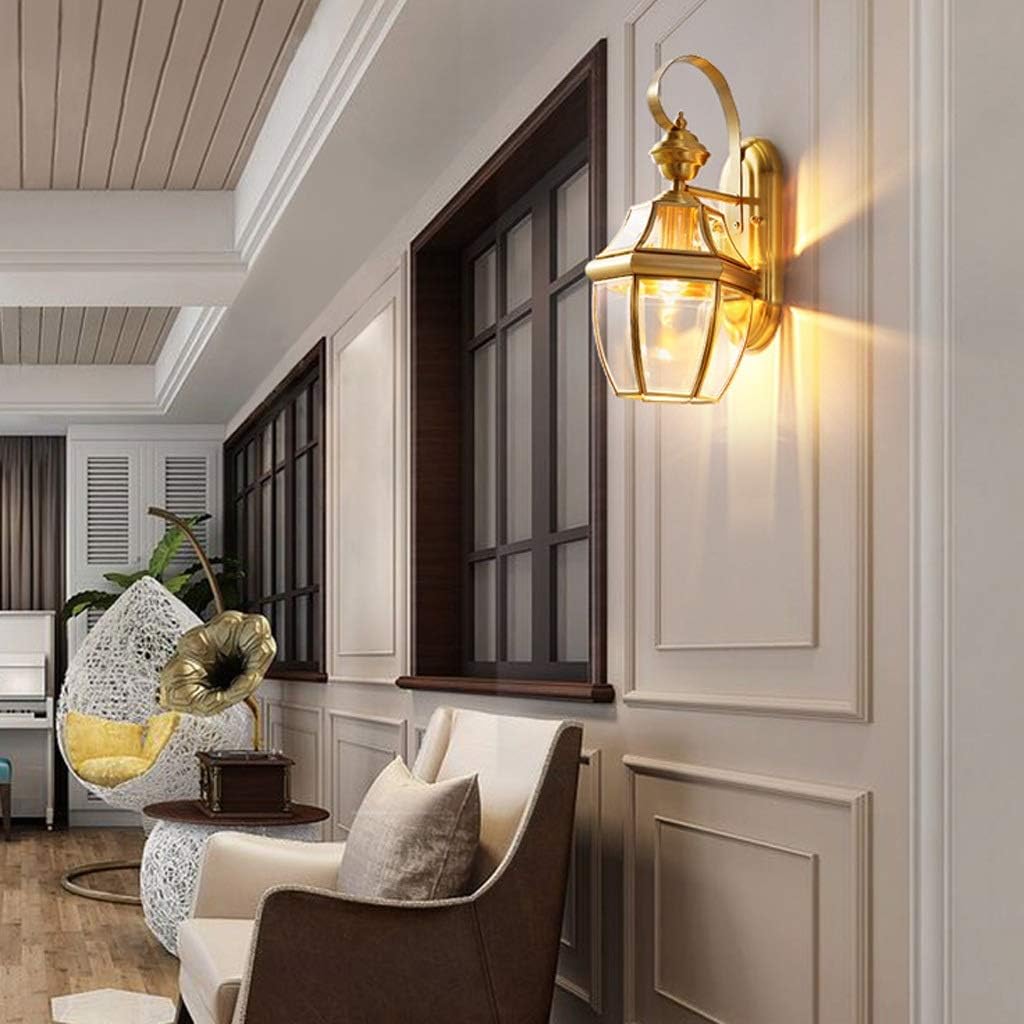 Wall Lamps,Copper Single Head Outdoor Wall Lamp, Outdoor Balcony Aisle Staircase Entrance Lamp Living Room Modern Minimalist Lamps, Clear