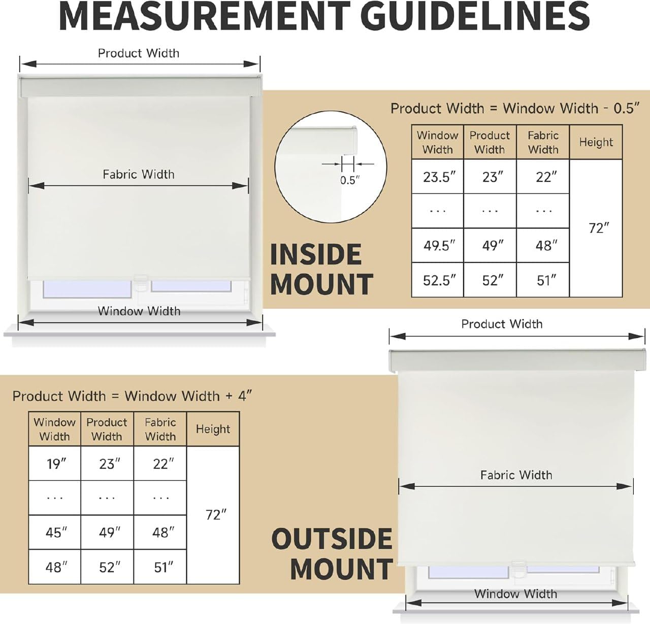 ColourTree Blackout Blinds Free-Stop Cordless Roller Shades Thermal-Insulated Window Blind, Easy Install Room Darkening Shades for Home, Office, Bedroom (Black, 33" W x 72" H)