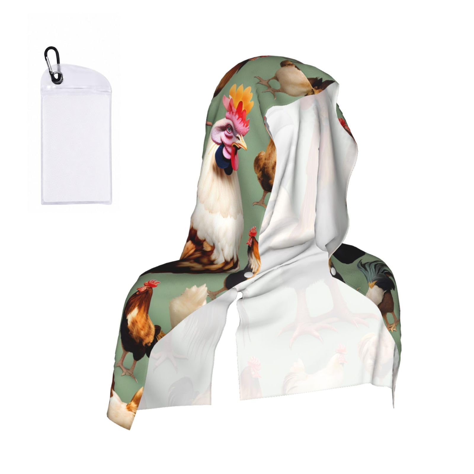 CNTDBU Rooster and Chicken Cooling Towel Hooded-Instant Chill Neck Cover for Sports, UV Cooling Rag for Running Gym