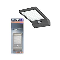 OSRAM Door LED Solar Sensor 4000K, luce solare LED, IP44, 3W, 320 lm, sensore di movimento, batteria solare, argento, montaggio a parete