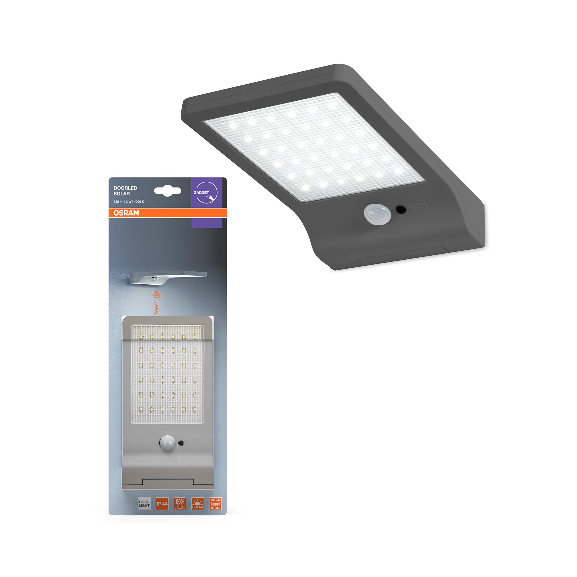 Luminaire Solaire LED OSRAM avec Détecteur de Mouvement - 4000K, Argent