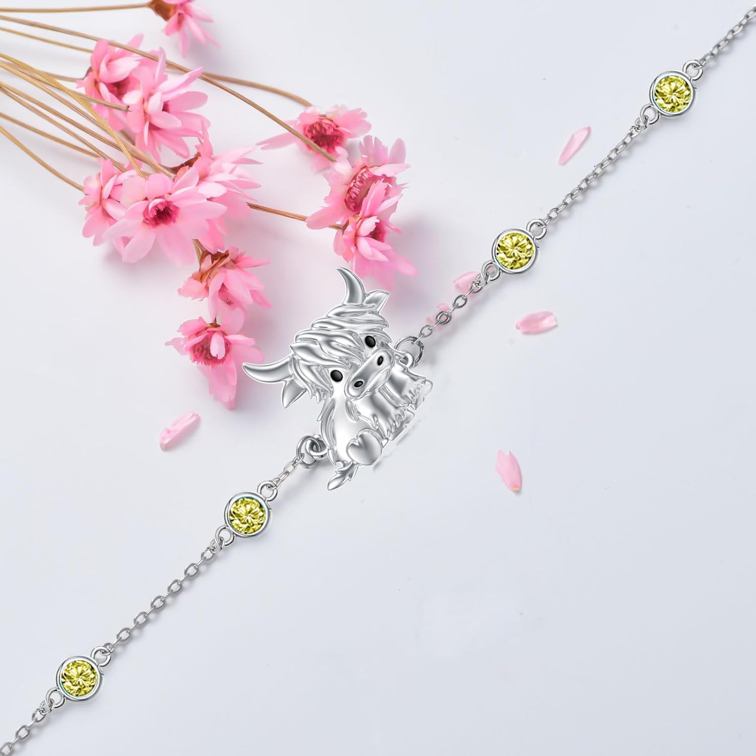 Birthstone Highland Cow Bracelet 925 Sterling Silver Scotland Cow Link Bracelet Western Jewelry Gifts for Women Mom Cow Lover - Image 5