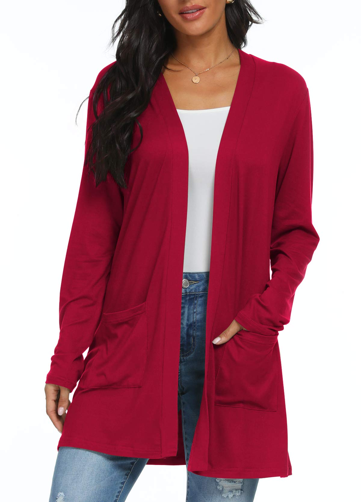 Womens Casual Lightweight with Pocketes Long Sleeve Open Front Cardigan