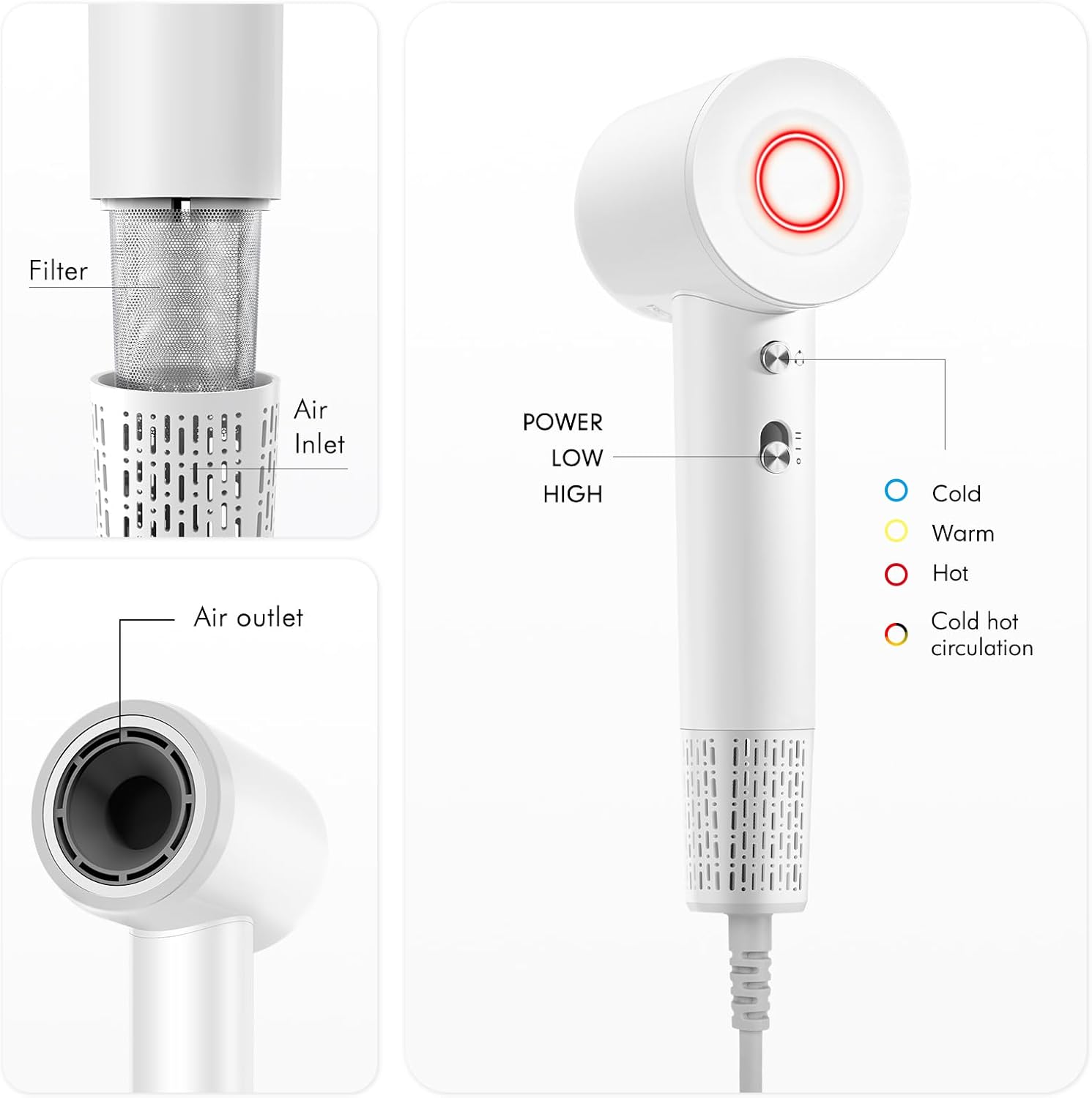 Hair Dryer, 112000 RPM High Speed Brushless Motor Blow Dryer with Diffuser for Fast Drying, 300M Ionic Hair Dryers for Men & Women, Professional Quiet Travel Hair Dryer, Lightweight Portable Mini