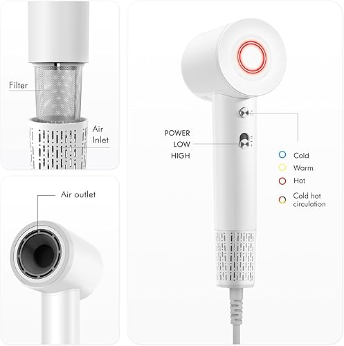 Miniatura 4 de Secador de pelo, 112000 rpm, motor sin escobillas de alta velocidad con difusor para secado rápido, secador de pelo iónico de 984.3 ft para hombres