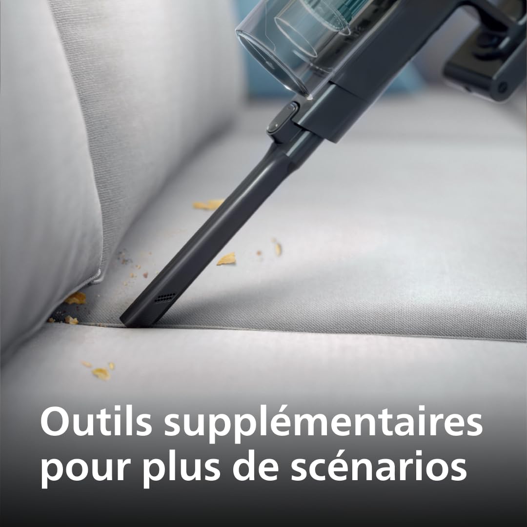 PHILIPS Aspirateur sans Fil Série 3000 - Aspiration Balai Puissant, Autonomie de 60 Minutes, Buse avec Éclairage LED, Outils de Coin et Combinés, Batterie Remplaçable, Léger, Noir/Bleu (XC3032/01)