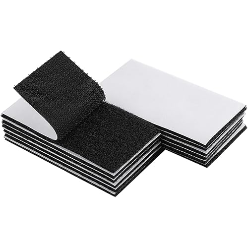 Melsan 2x4 Inch Adhesive Square Hook and Loop Tape - 12 Sets - Sticky Back Fastener for Indoor or Outdoor Use - Instead of Holes and Screws, Black