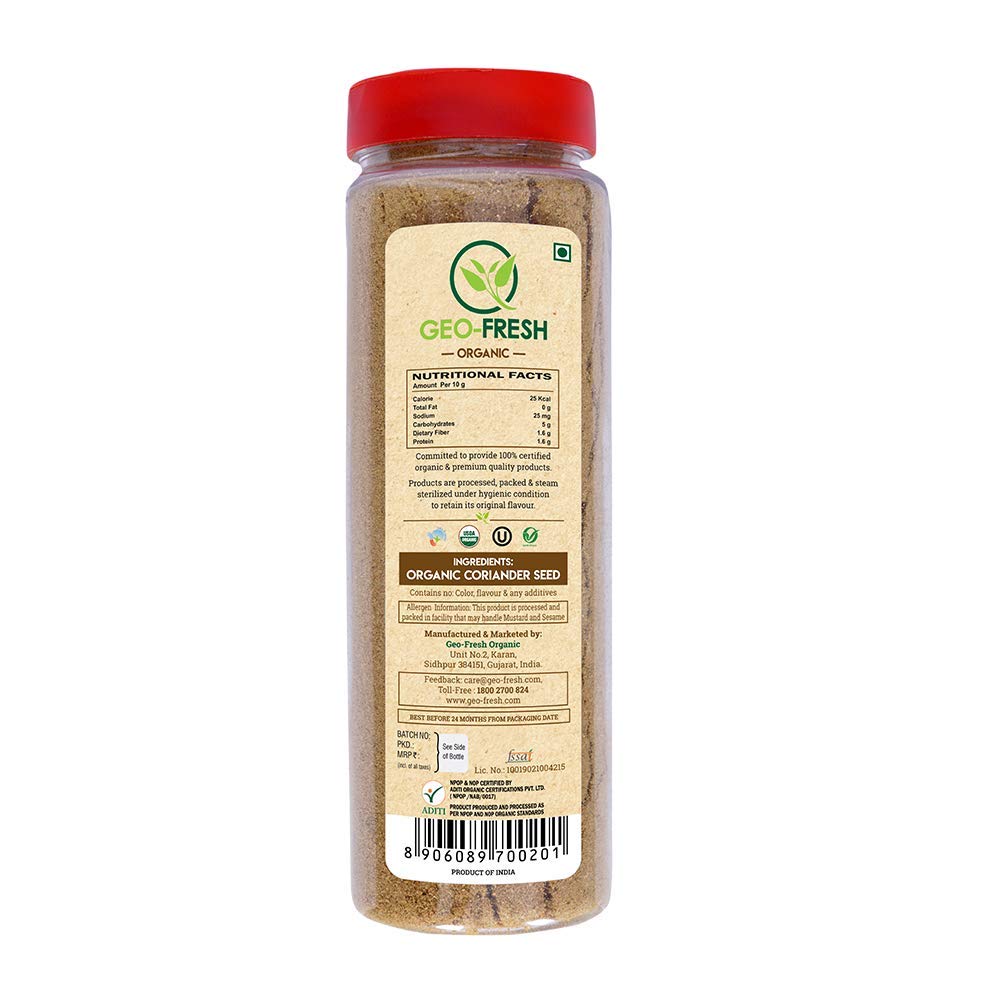 Geo-Fresh USDA Certified Organic Coriander Powder, 150g| Premium & Authentic Taste| Enhance flavour in any dish| No Artifical Colour & Preservatives| 100% Organic, Non-GMO, USDA Certified, Jaivik Bharat Certified - Image 6 thumbnail
