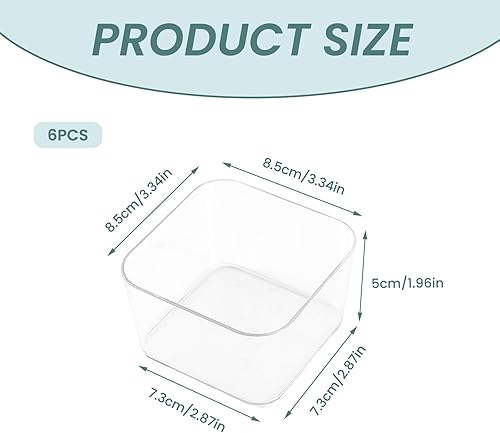Miniatura 2 de Contenedor cuadrado de almacenamiento acrílico de 6 piezas, divisores de contenedores transparentes para organización de cajones de escritorio,