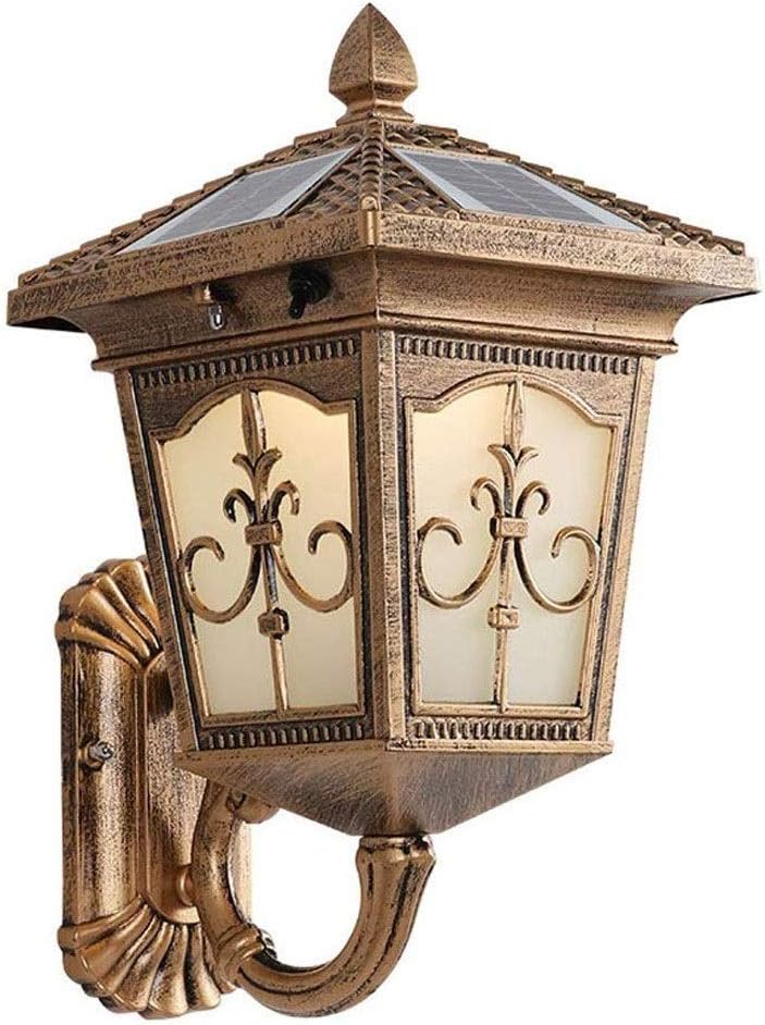 Retro Outdoor Solar Wall Lights - Garden Landscape Lights Villa Park Courtyard Corridor Exterior Wall Lights (Color : Black) (Brass)
