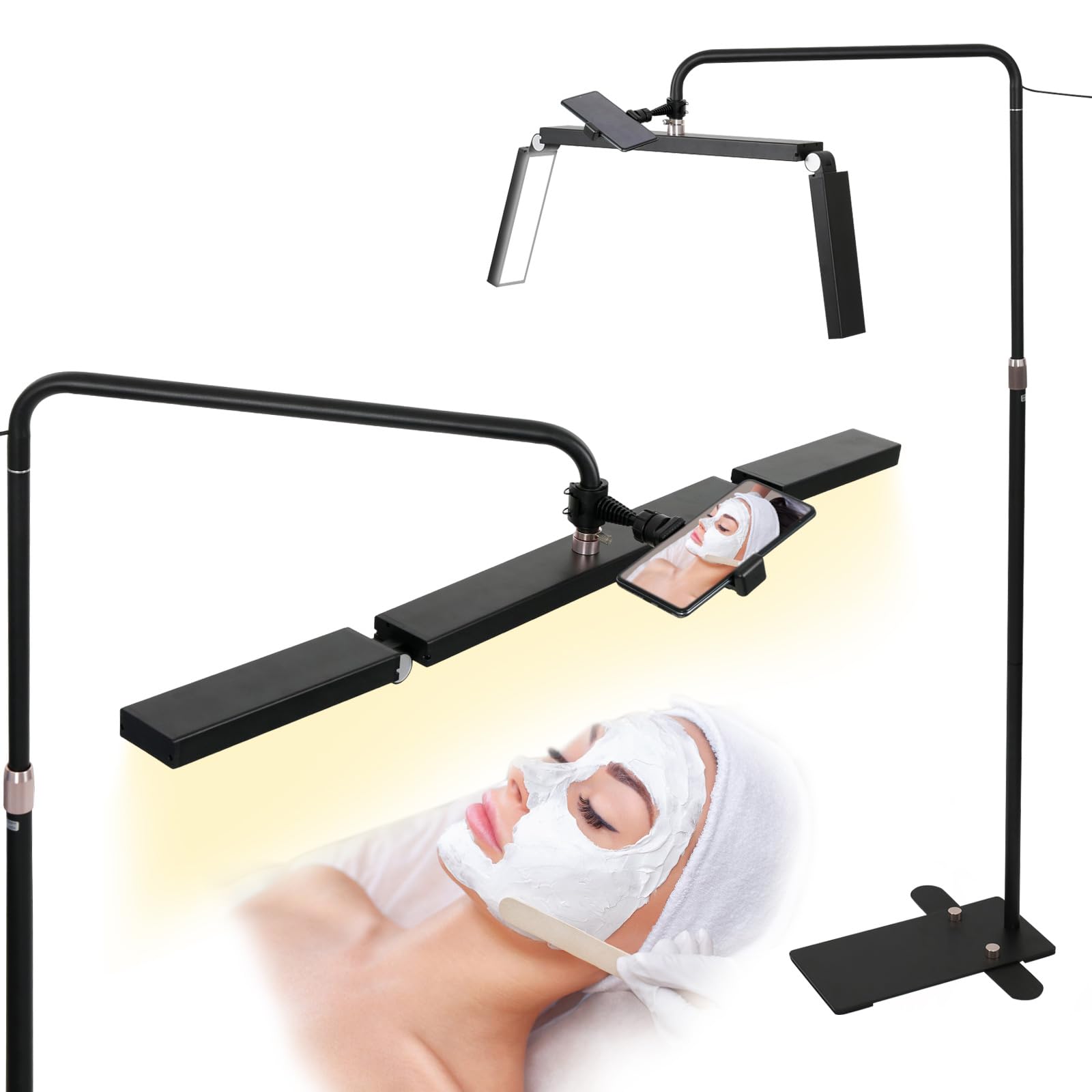 Kuabiz Half Moon Light Lamp for Lash, Foldable Extension LED Floor Lamp with 360° Rotatable, 36Inch Facialist Half Moon Lamp with 3000-6000K, Adjustable Color TemperatureBrightnessHeightAngle