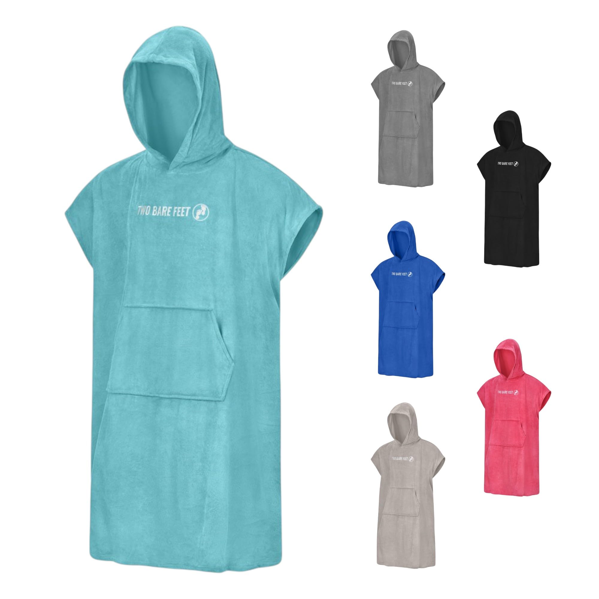 Two Bare Feet Microfibre Towelling Changing Robe for Adults – Lightweight Towel Poncho for Easy Changing, Quick-Dry Beach Cover-Up, Surfing & Swimming Accessory (Aqua - Medium)