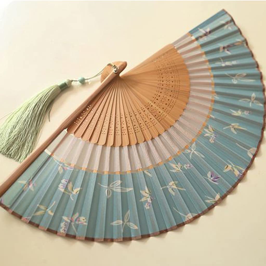Abanico plegable de verano de 6 pulgadas con borlas, ventilador femenino portátil diario ((B, talla única)