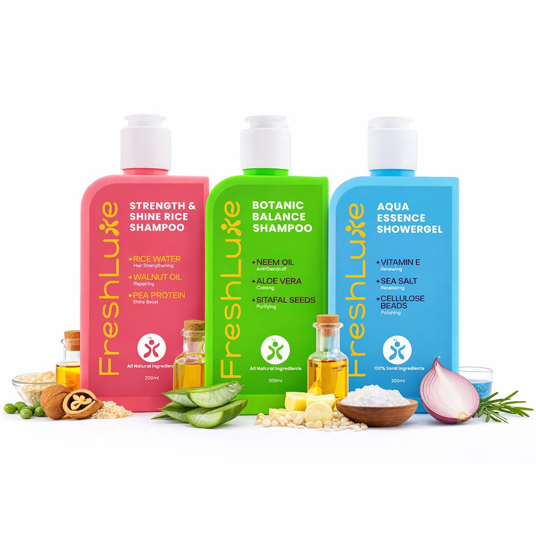 Complete Care Combo | Aqua Essence Body Wash for Detan | Rice Water Shampoo for Strenghtening & Shine | Botanic Balance Shampoo for Anti-Dandruff | Men & Women | All Skin and Hair Type | Pack of 3 | 200ml each-image-32