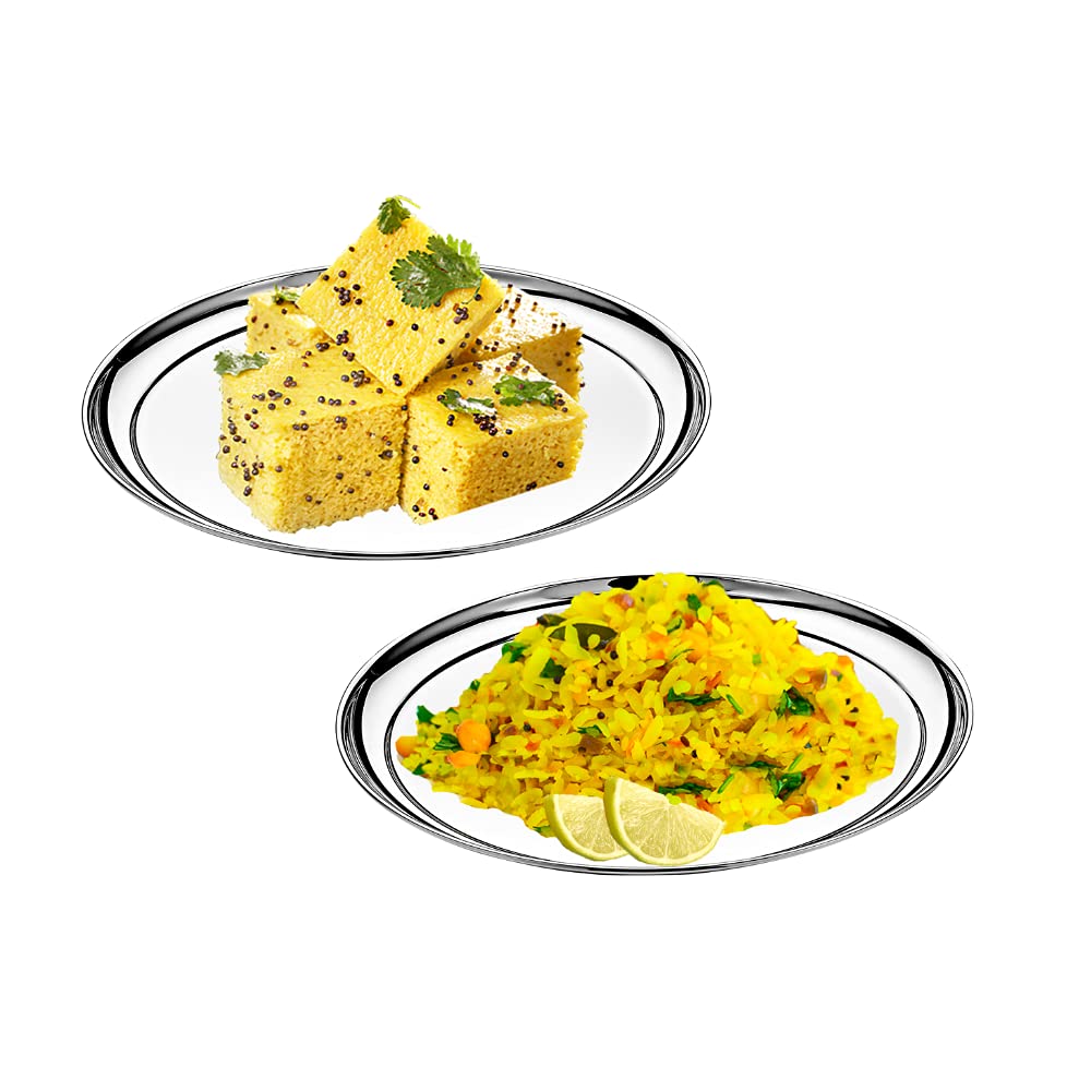 Vinod Stainless Steel Rajbhog Dish - Salad Plate, Snack Plate, Set of 6 Pieces, Diameter 18 cm, Smokey Grey, Small (VINODRAJDISH186)