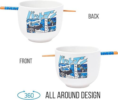 Miniatura 5 de Silver Buffalo DC Comics Batman Japanese Manga Panels - Tazón de cerámica para fideos ramen y arroz con palillos, apto para microondas, 20 onzas