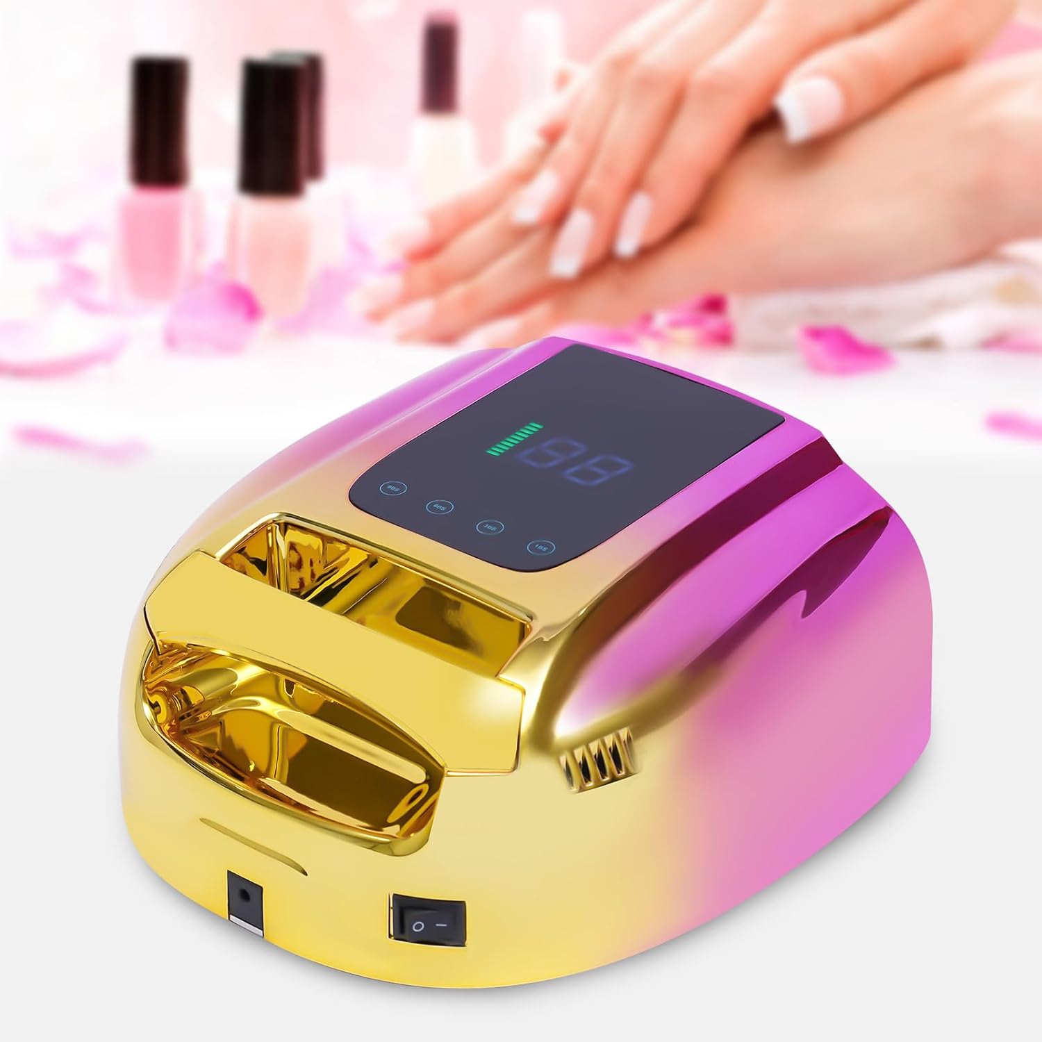 96W Professional UV Nail Lamp,Portable Cordless UV Light,Portable Cordless Gel Nail Lamp Nail Dryer with 42 Beads Smart Sensor and Removable Stainless Steel Bottom Gradient Gold