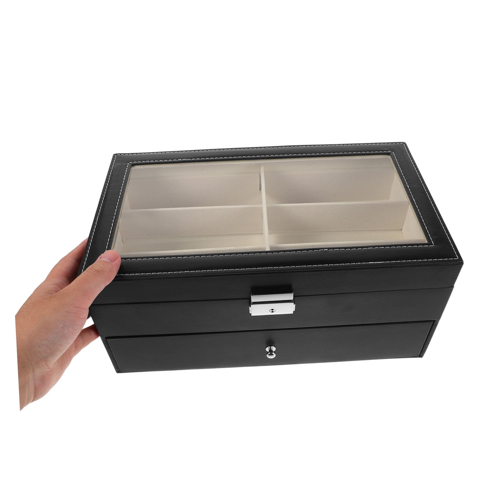 VALICLUD Organizador de Gafas Doble Capa Compartimentos con Interior Beige Estuche Resistente para Almacenamiento y Exhibición de Gafas de Sol y Monturas Tocador