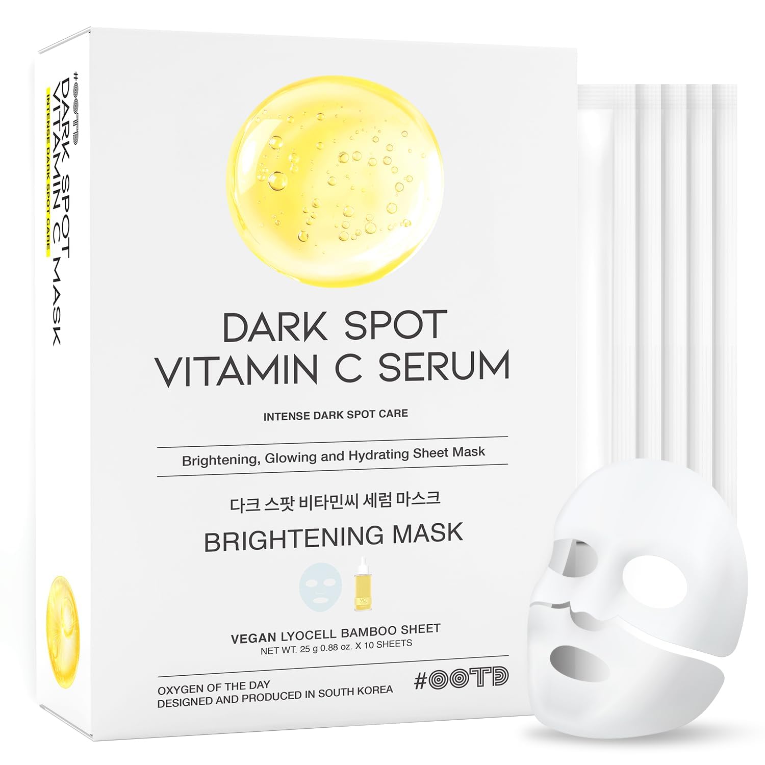 OOTD Vitamin C Revitalizing Hydrating Sheet Masks (10 Pack) - Korean Skincare for Radiant, Even Skin Tone