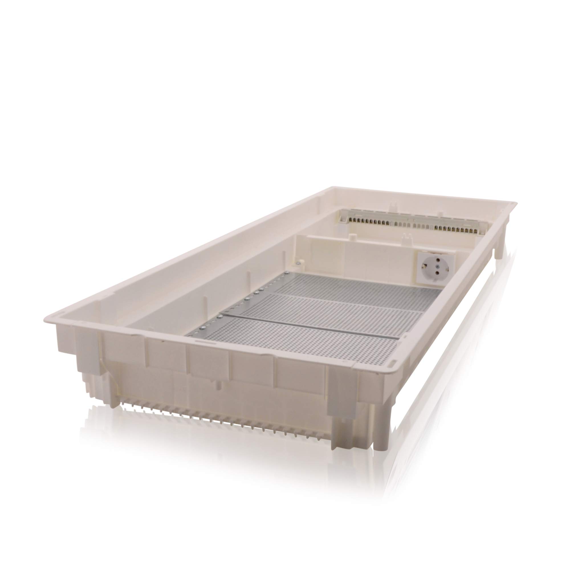 Intratec boîtier multimédia et tableau de distribution combiné encastré, IP30, 842 x 346 x 92 mm, 1 rangée, 12+2 modules, porte en acier blanc RAL 9003, répartiteur de communication