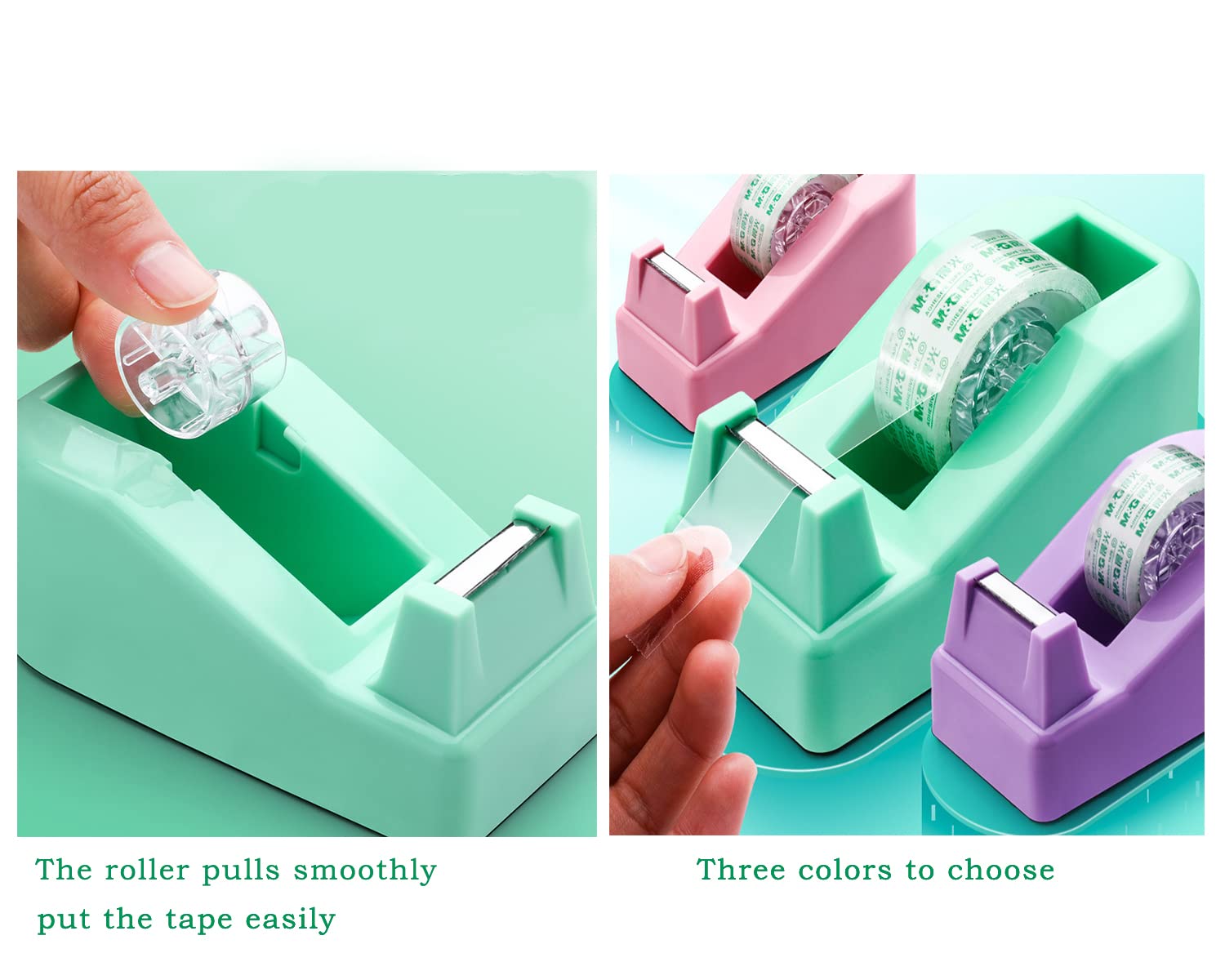 Tape Dispenser Desk with 12 Rolls Transparent Cute Small Tape Dispenser Packing Refills Invisible Tape Desktopfor Christmas Gift Wrapping Office Home School Supplies Pink - Image 2