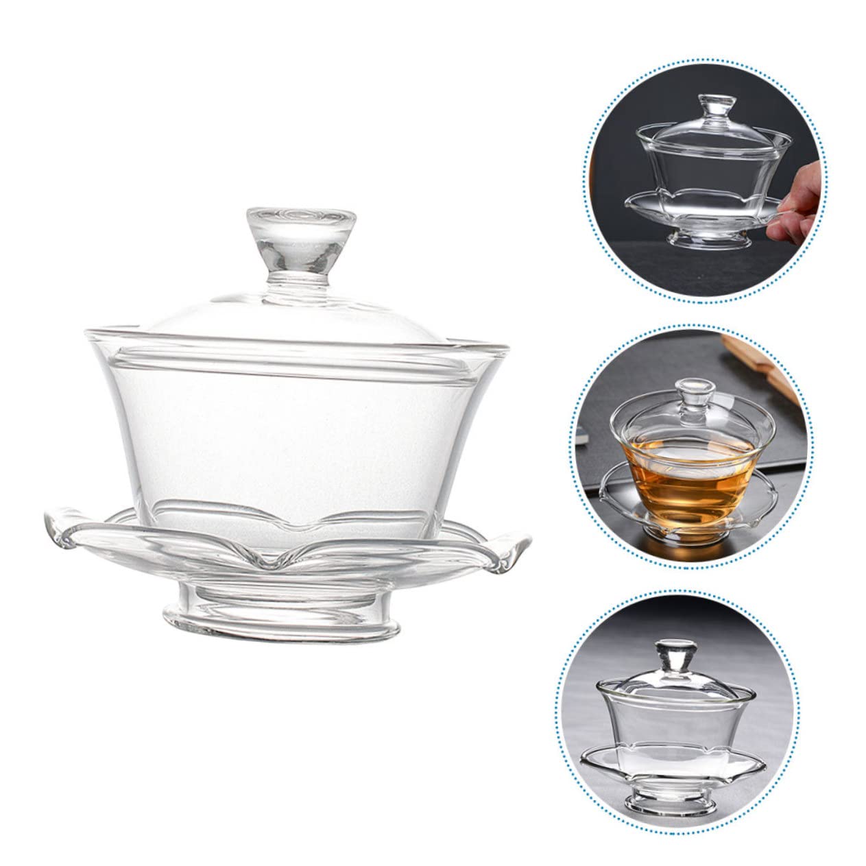 1-teiliges Glas-Teekannen- und Teetassen-Set mit Deckel zum Aufbrühen von Blüten und Tee. Kompaktes Kung-Fu-Teegeschirr für Teeliebhaber.