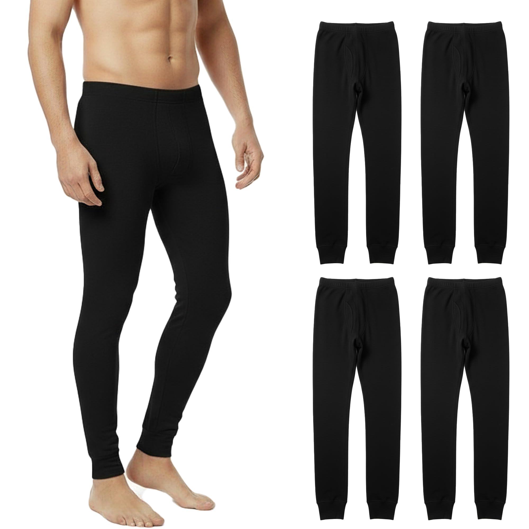 Leedya Collant homme en coton chaud long, fabriqué en Italie – Lot de 2 ou 4 pantalons de sous-vêtements thermiques d'hiver doux et respirant – Confort naturel et serré – Noir ou blanc, de S à 3XL