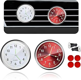 Gasedin 2 PCS Car Clock, Mini Luminous Pointer Clock Stick on Automotive Dashboard, Self Adhesive Round Clocks Watch Universal for Most Vehicles, Decorative Car Accessories (Red+White)
