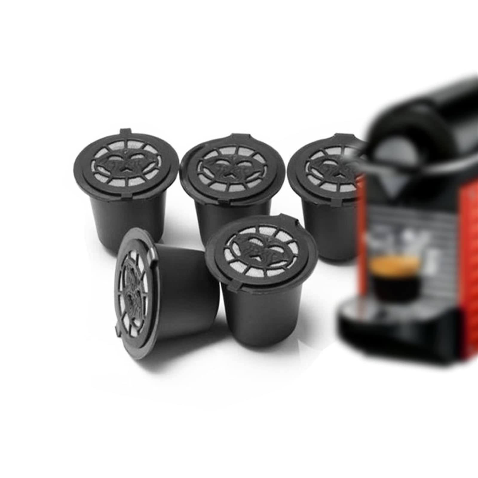 JINGYAN Filtry do kawy Reusable Coffee Capsules Cup With Spoon Brush Black Refillable Capsule Refilling Filter Coffeeware Gift