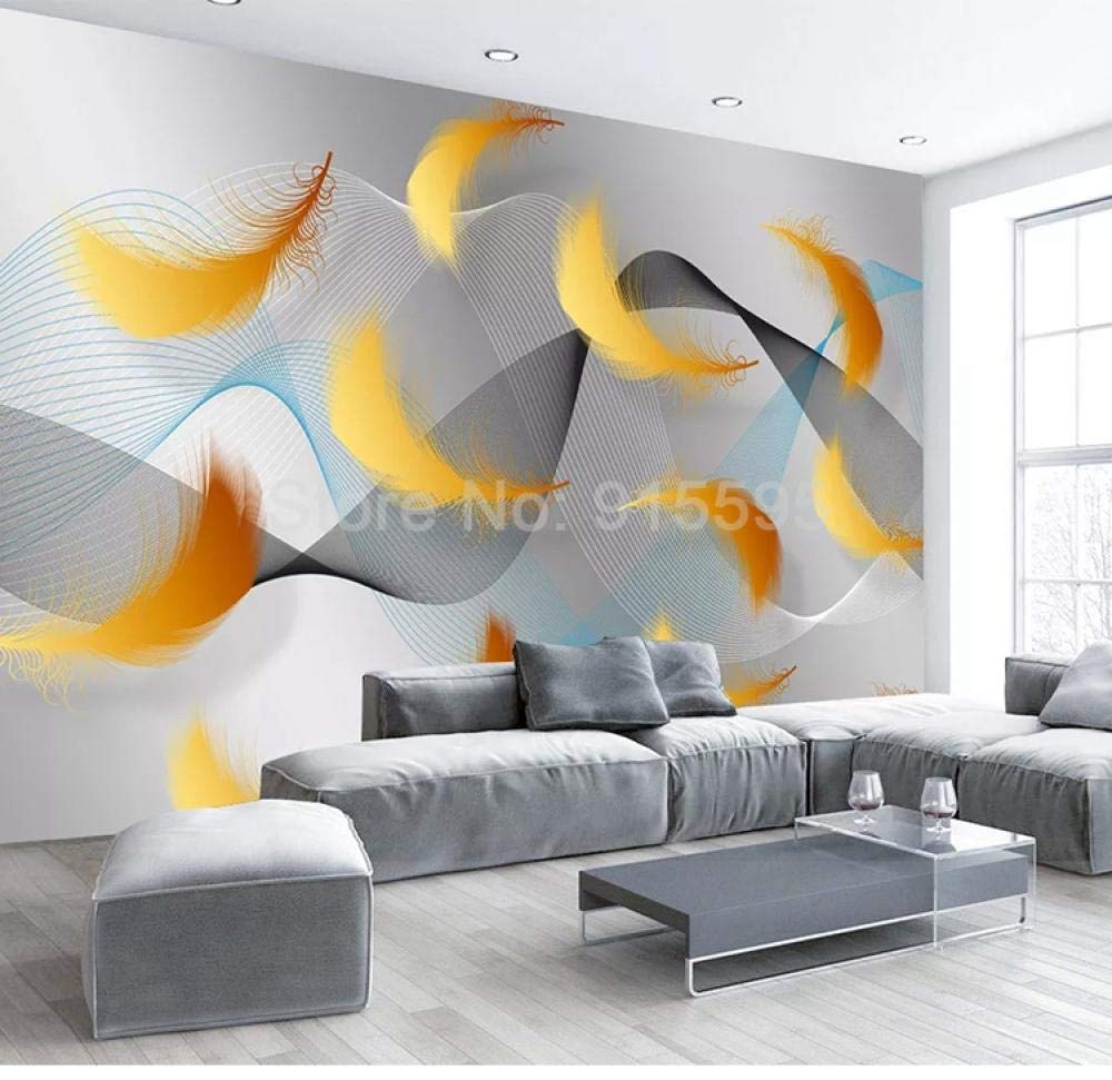Papier peint panoramique lignes abstraites plume 350x245 cm pour mur de chambre