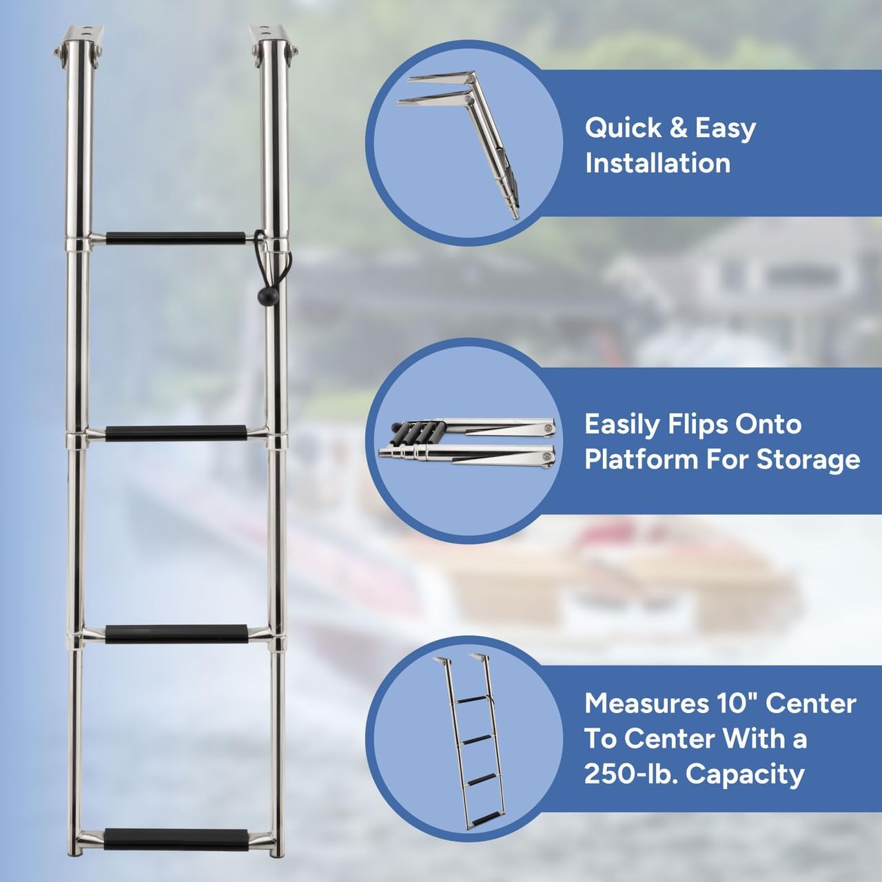 RecPro Marine Step Telescoping Boat Ladder for Swim Platform