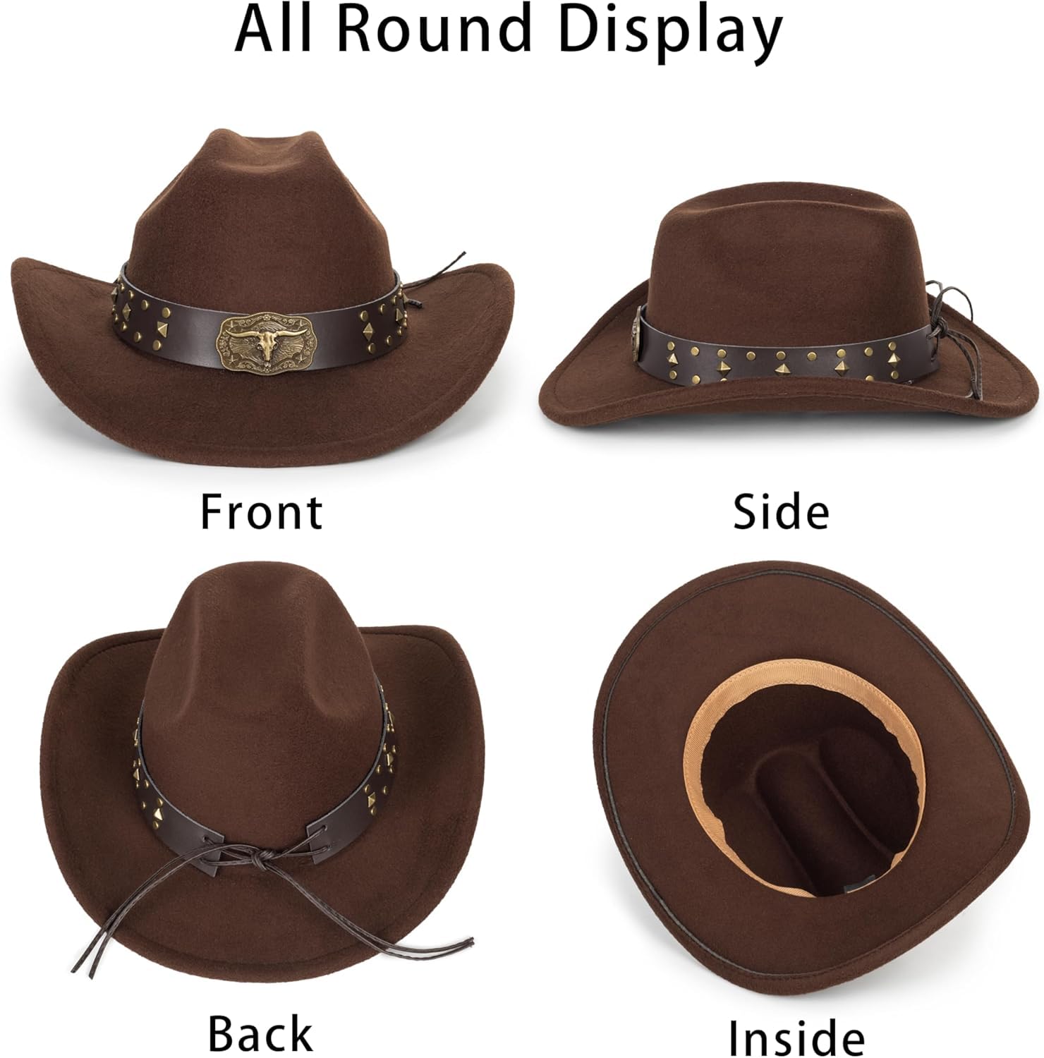 Western-Cowboy-Hat para mujer de fieltro de ala ancha, sombrero de vaquera, gorra de rodeo-jazz con banda