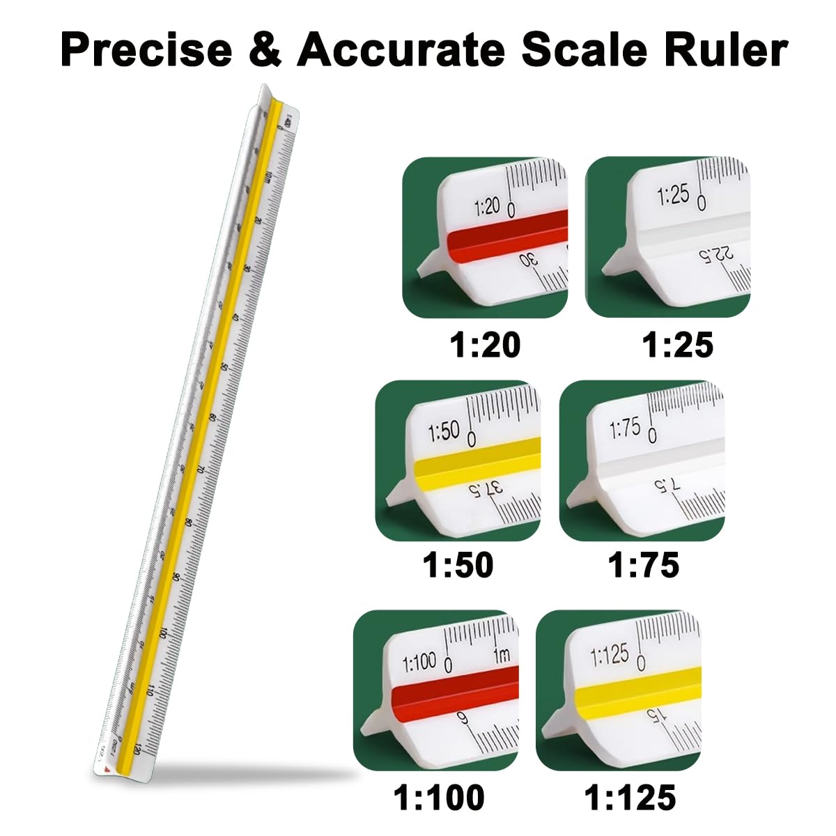 Escalímetro Profesional 30 cm – Regla de Escala Métrica con 6 Escalas (1:20/1:25/1:50/1:75/1:100/1:125), Reglas Triangulares, Ideal para Escuela, Taller y Hobby