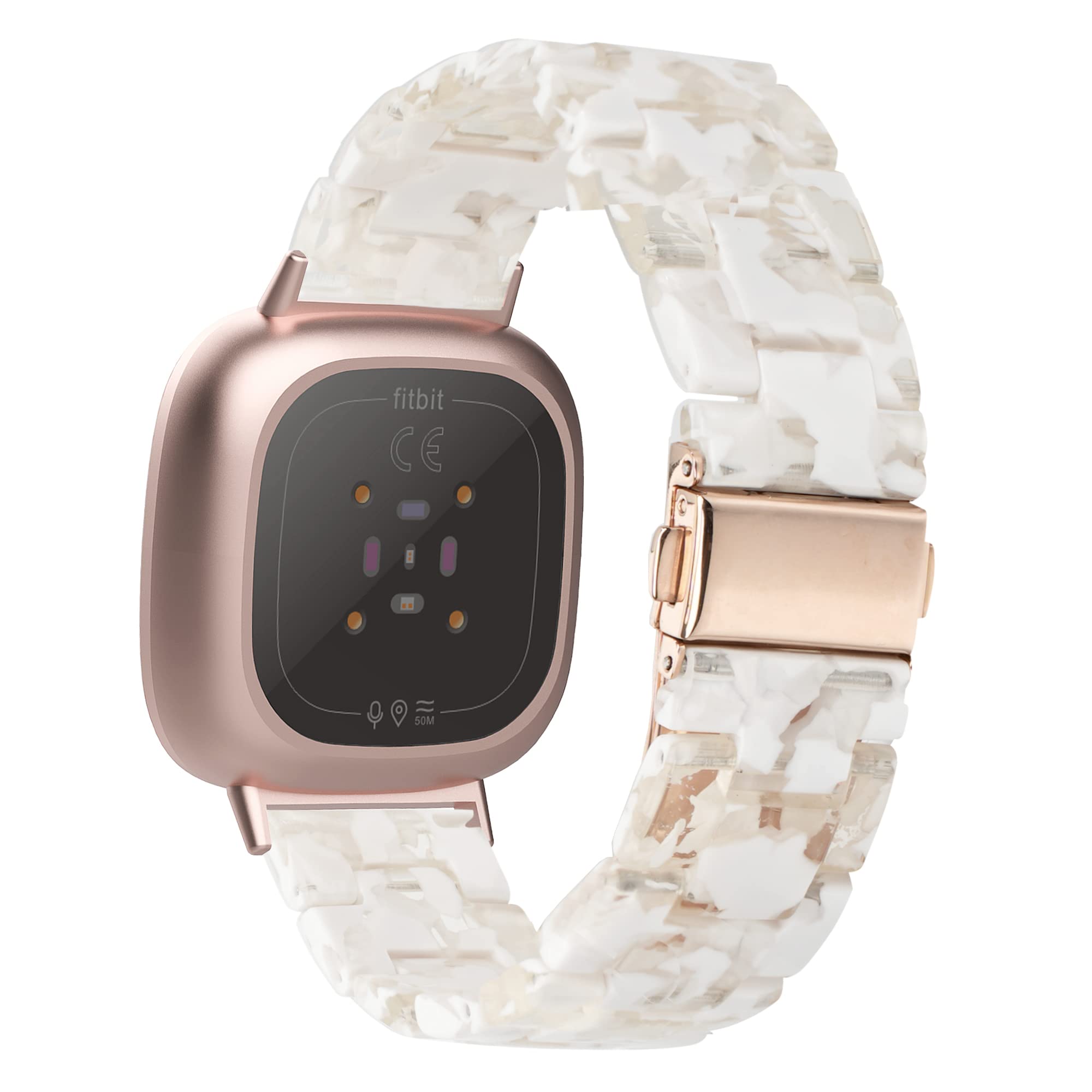 Wongeto Compatible with Fitbit Versa 3 / Versa 4 & Fitbit Sense Watch Bands Women Men,Resin Strap Replacement Wristband (Flowery White Transparent)