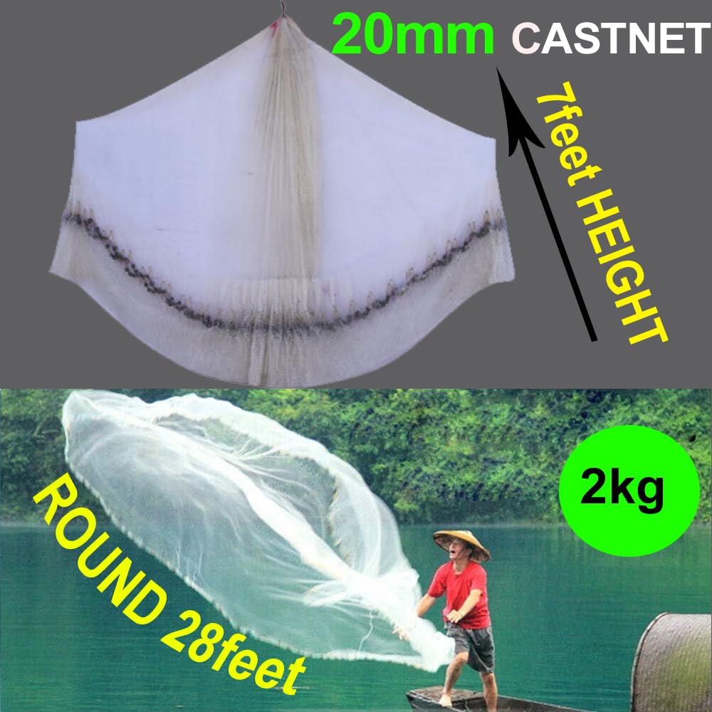 Buy CAST Fishing NET 20mm MESH(Gap), Round 28feet, Height 7feet, Weight 2kg Fishing Net Online at Low Prices in India - Amazon.in Buy CAST Fishing NET 20mm MESH(Gap), Round 28feet, Height 7feet, Weight 2kg Fishing Net Online at Low Prices in India - Amazon.in