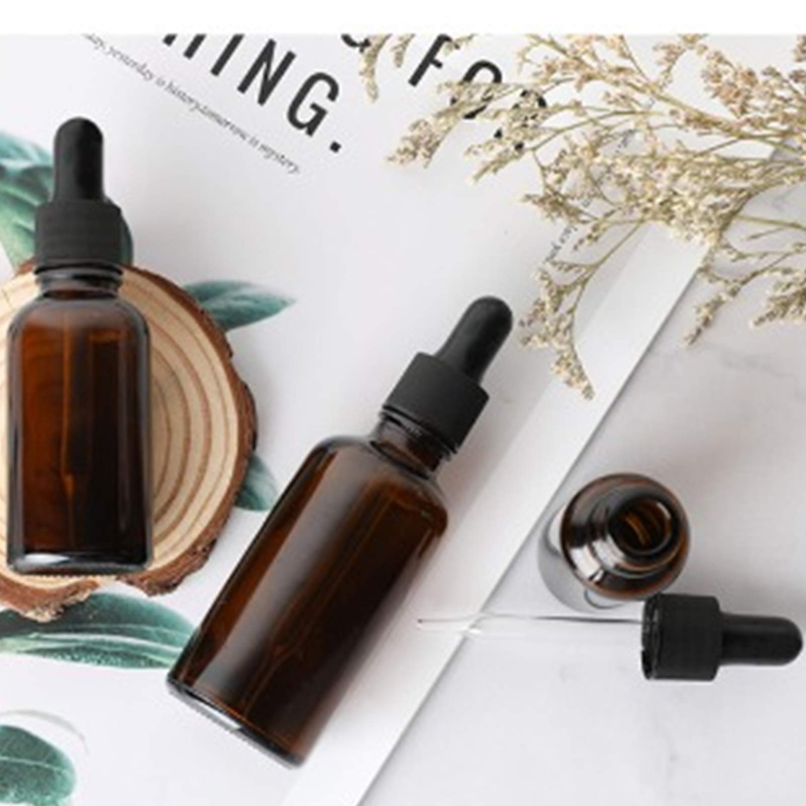 Leere Tropfflasche Bernstein ätherisches Öl Glas Aromatherapie Flüssigbraun 10-100 Ml Tropfen Für Massage Pipettenflaschen Nachfüllbar(Size:50ml)