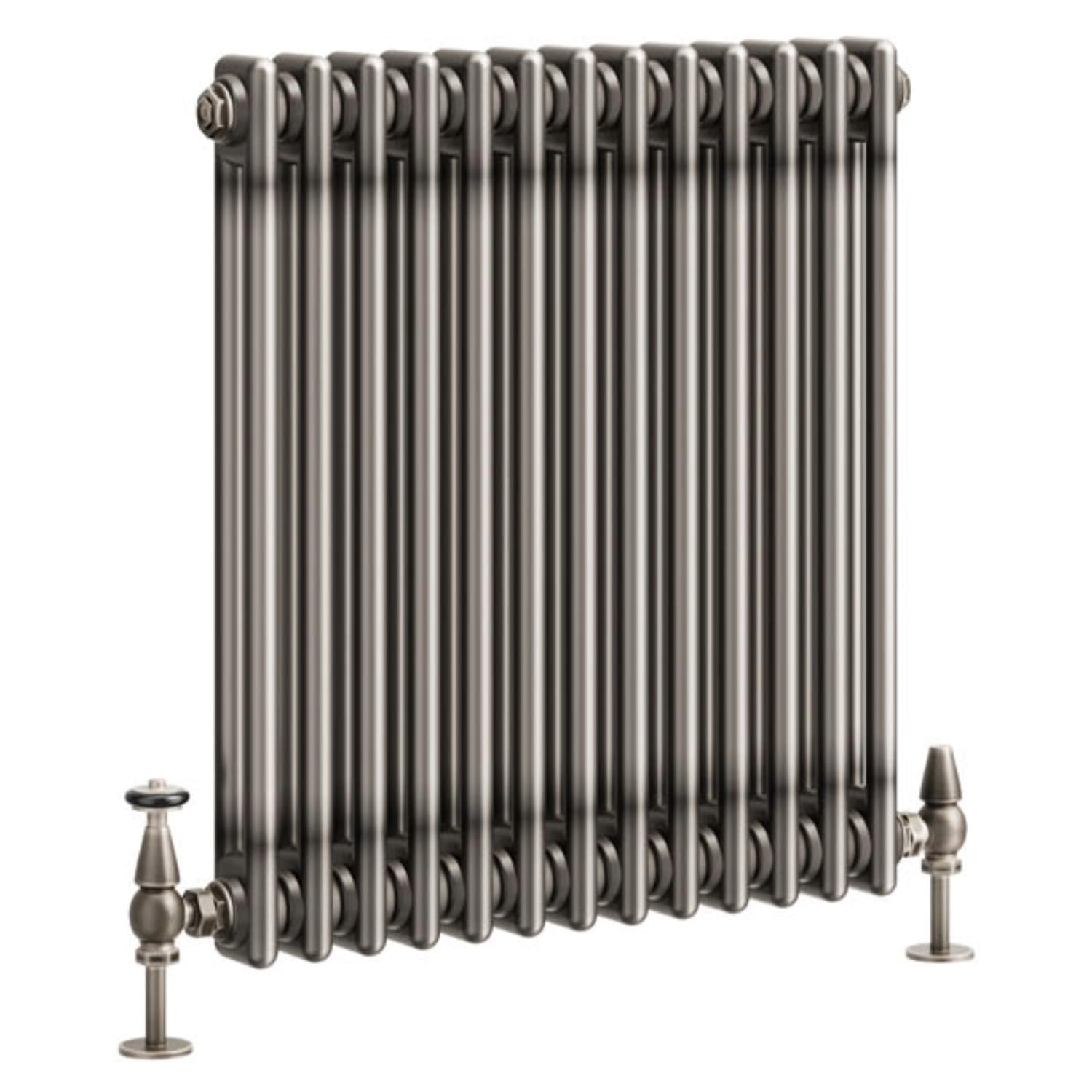 Go Bathrooms Traditional Double Column Radiator 600mm x 605mm Raw Metal Finish 2 Column Panels Compact Designer Cast Iron Style Radiator Central Heating | Clover