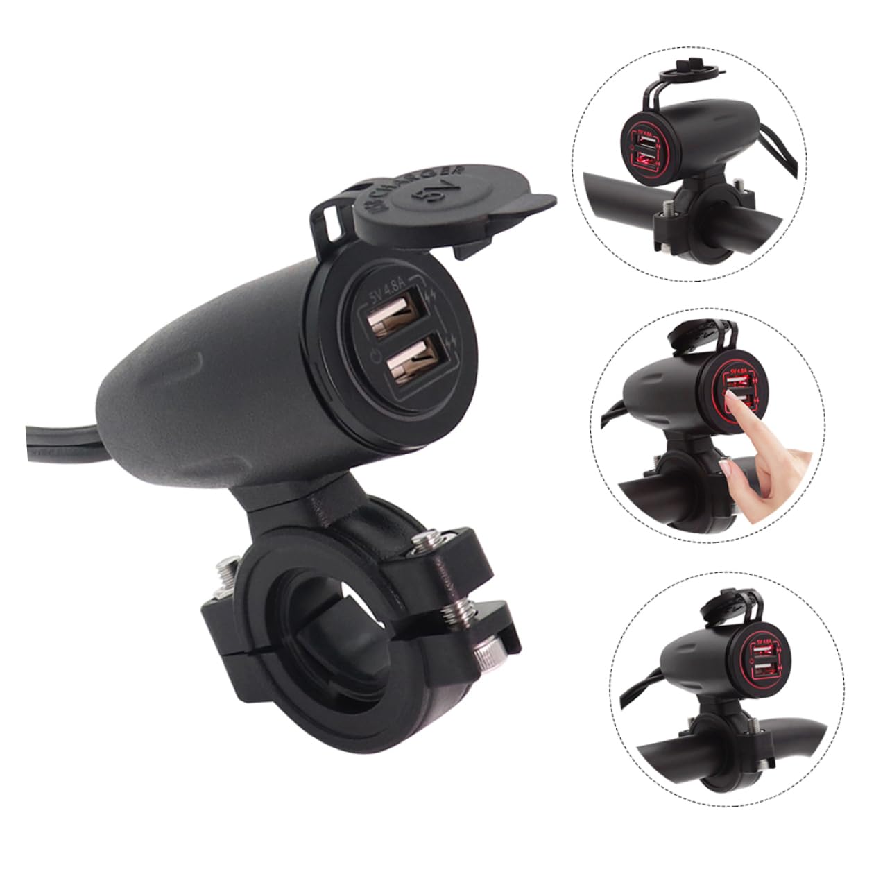 Cargador de Motocicleta 12/24v con Doble Entrada USB 4.8a Resistente al Calor y Carcasa de Abs Tapa para Uso en Exteriores