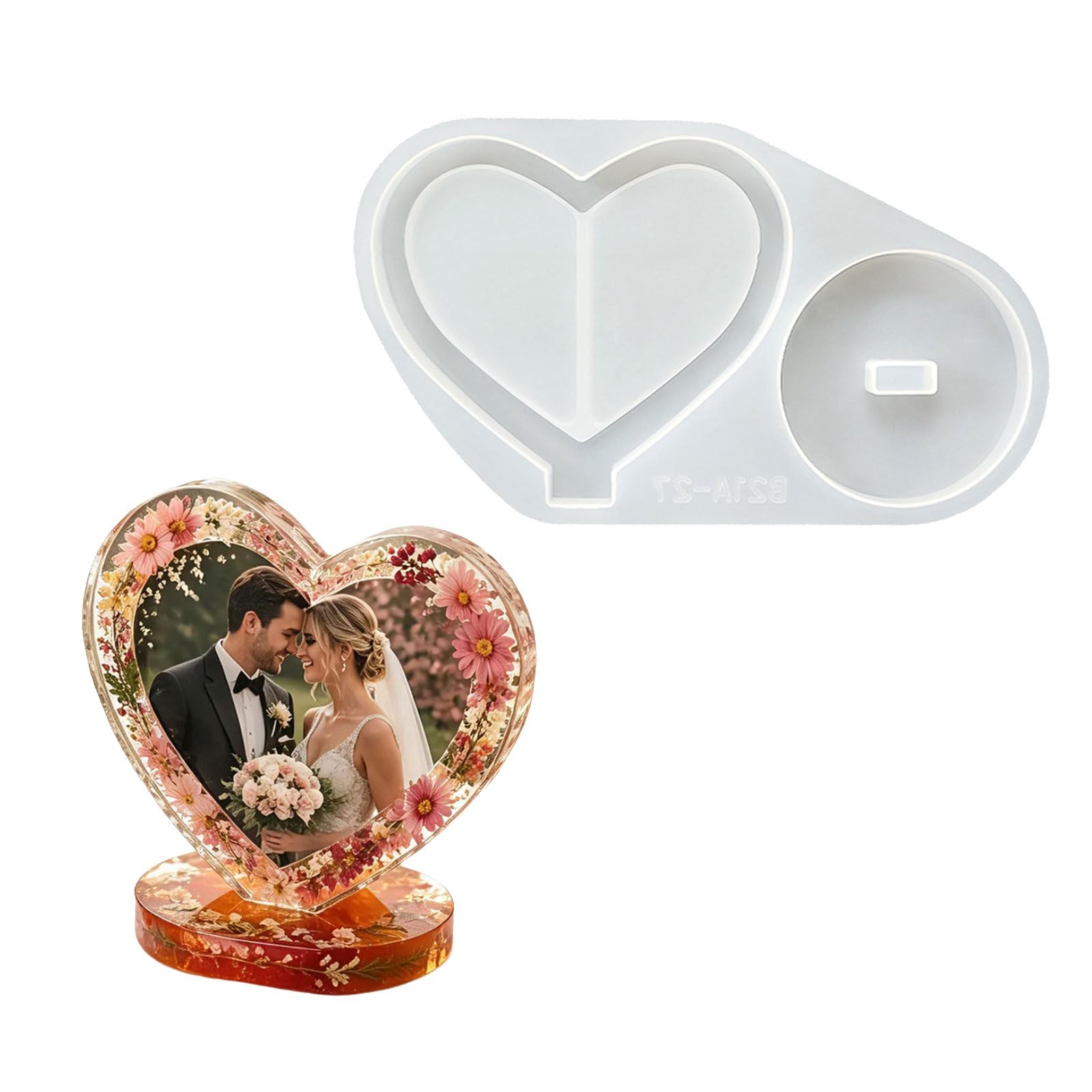 Greabuy Multipurpose Picture Frame Silicone Mold Heart Square Fan Oval Shaped Photo Frame Silicone Mold for Resin Casting Craft Epoxy Rosin Cast Heart Shape