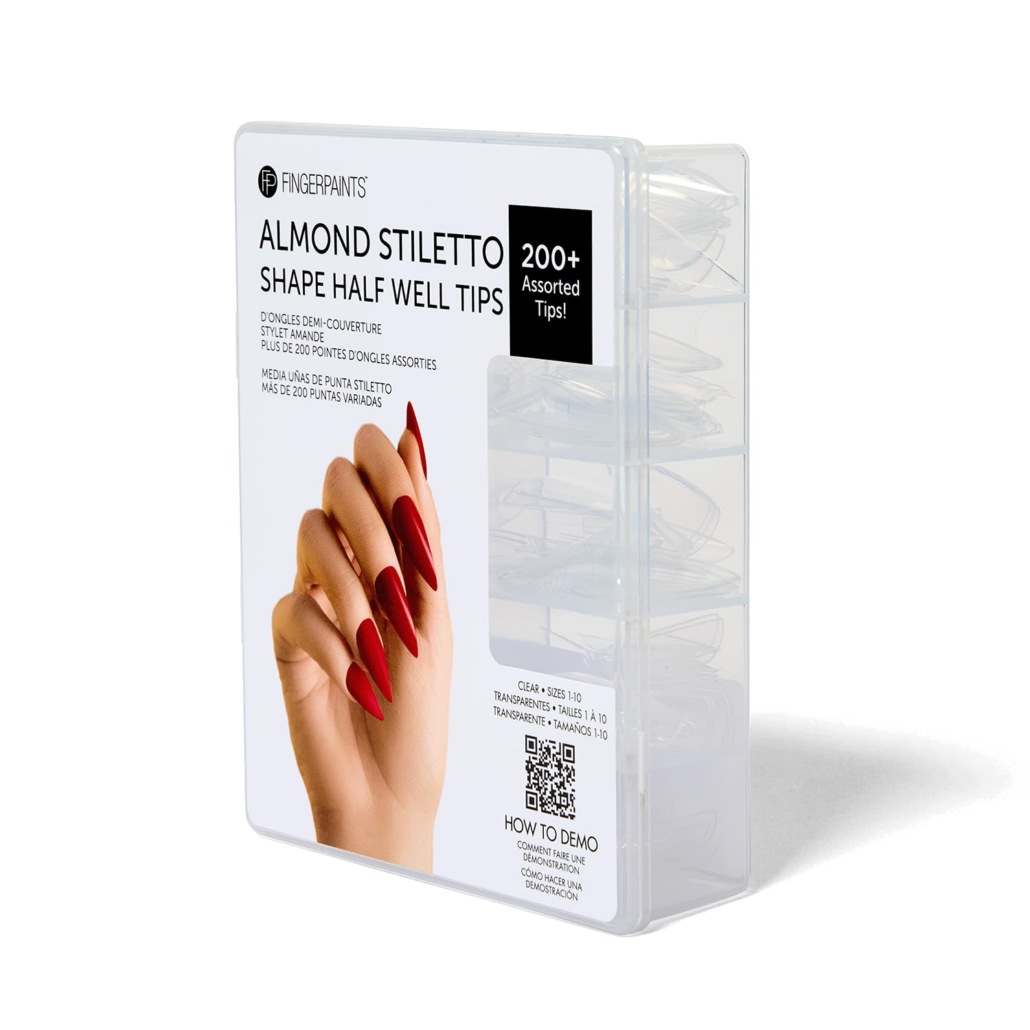 FingerPaints Almond Stiletto Shape Half Well Tips, Flexible, Quick to Apply & Easy to Blend, 200 Ct