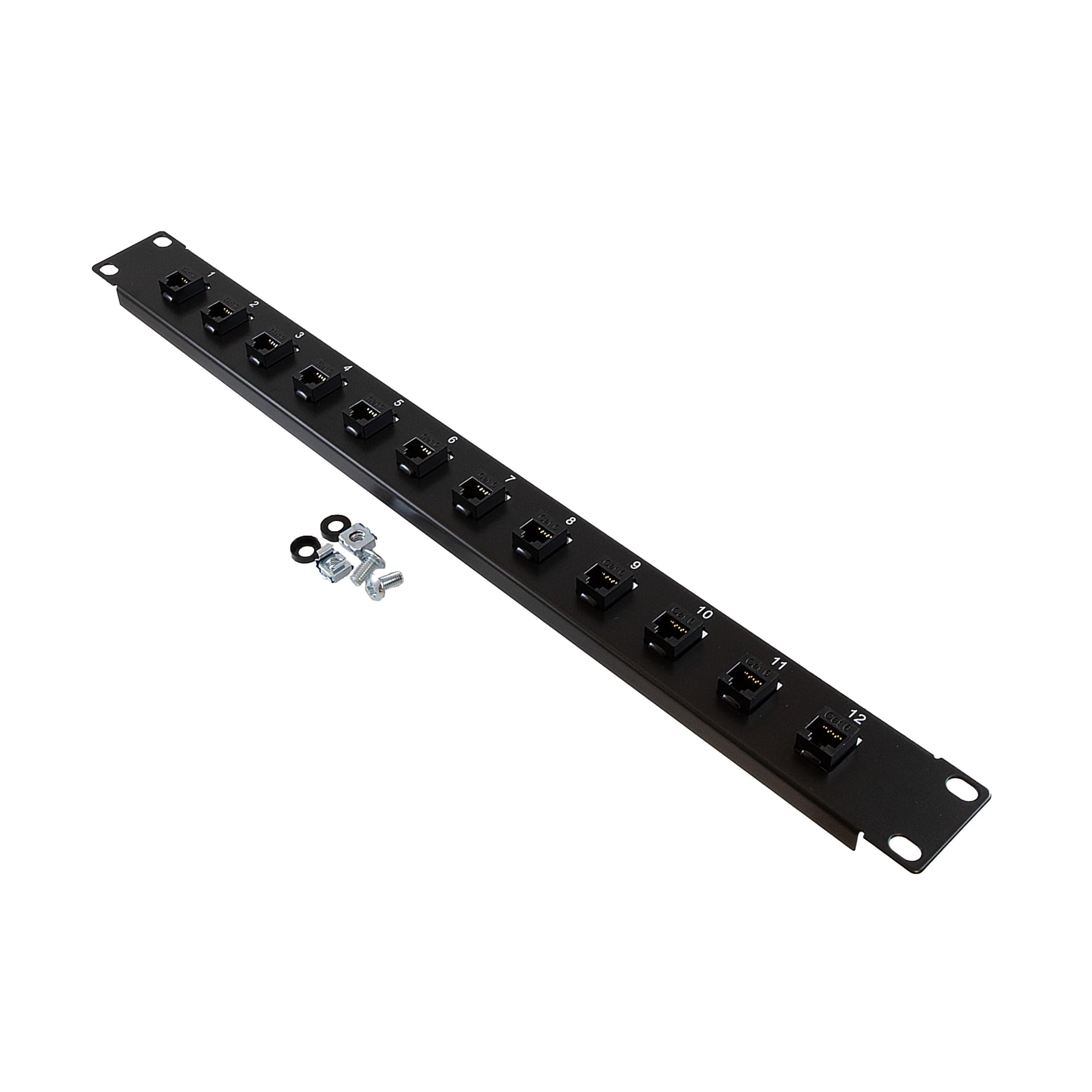 NavePoint 1U (1.75") 19 Inch Panel with 12 Right Angle Cat6 Couplers