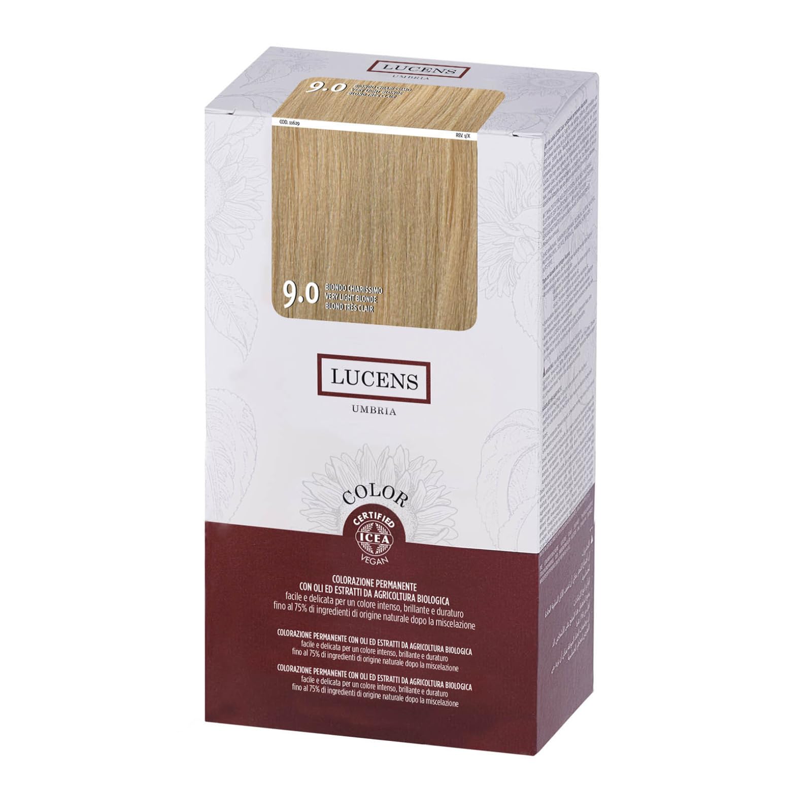 LUCENS Coloración permanente rubio muy claro 9.0 – Tinte para el cabello con alto porcentaje de ingredientes naturales – sin amoniaco, sin fragancias, color brillante y duradero