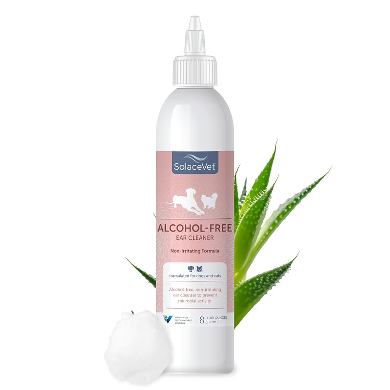 Limpeza auricular para cães e gatos SolaceVet sem álcool, Veterinarian Recommended Solutions, 240 mL
