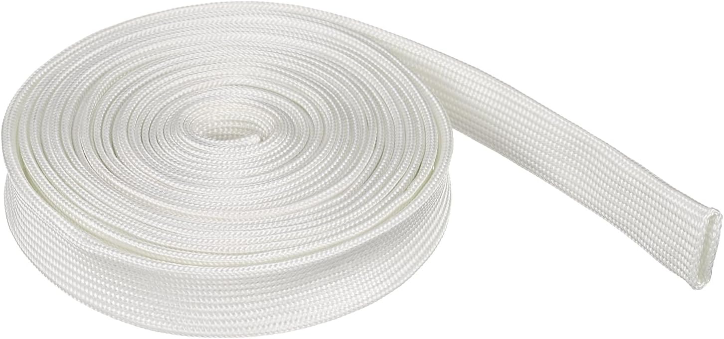 Braided Sleeving 2meter x 10mm High Temp Fiberglass Braid Cable Sleeve for Automotive Home Office Cables Video Cord Management Cable Protection, White