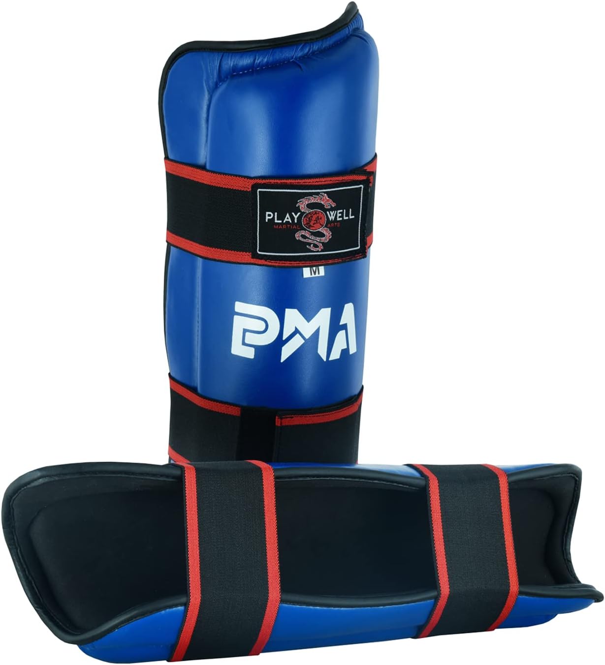 Martial Arts Elite Semi Contact Kickboxing Vinyl Shin Protector Leg Pads Guards - Blue