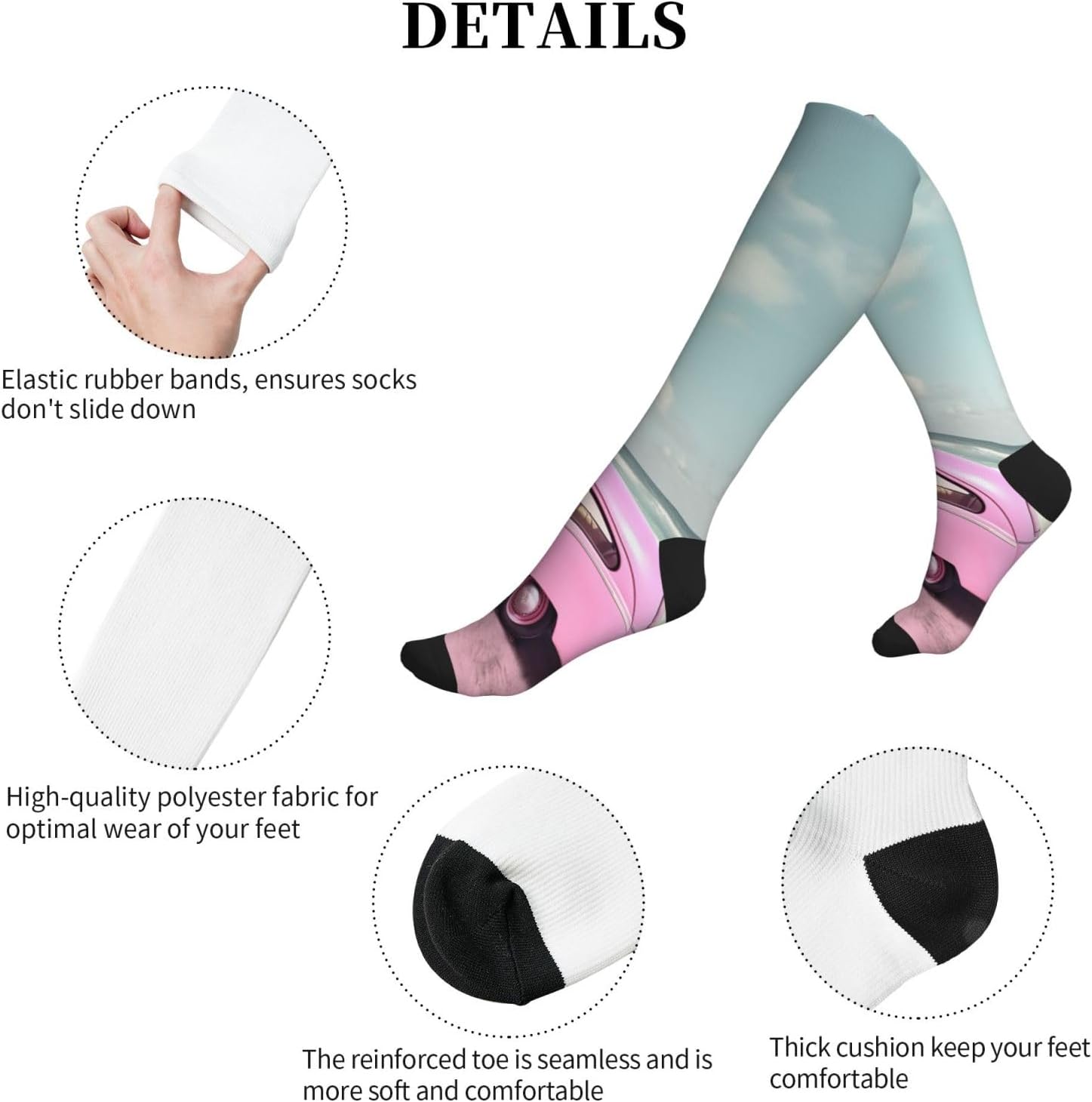 Beach Pink Car Compression Socks For Women Men 15-20mmhg Graduated Support Circulation Knee High Socks For Nurses Athletic